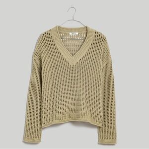 Madewell Oversize‎ Open Stitch Fisherman Pullover Sweater Heather Seedling NEW